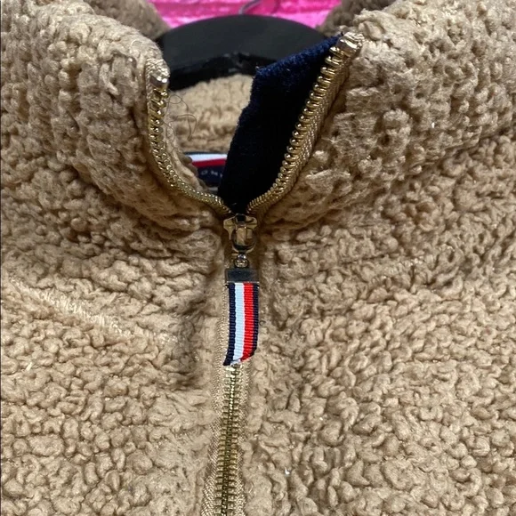 Tommy Hilfiger Tan Sherpa Fleece Pullover 1/4 Zip Large Cozy Winter Sweater - Picture 3 of 10